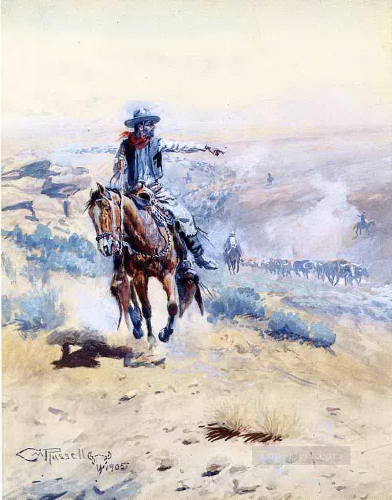 Señalando el sendero 1905 Charles Marion Russell Indios Americanos Pintura al óleo
